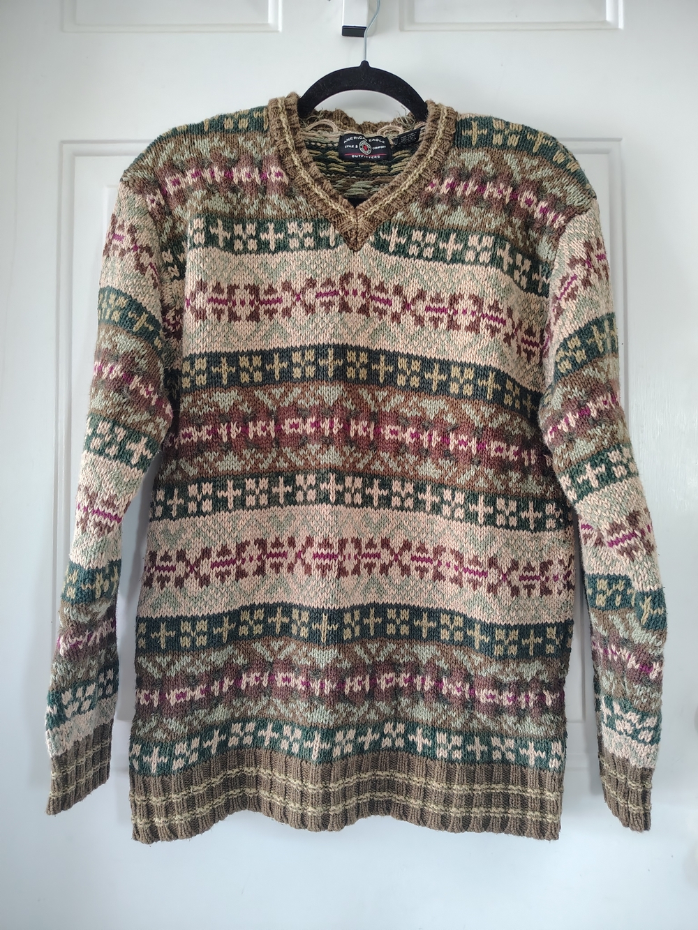Vintage American Eagle Outfitters Fair Isle V-Neck Sweater - Size M